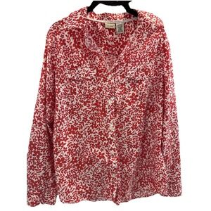 VTG Top L.L. Bean Large regular Blouse red and white Floral pattern Cotton Lycra